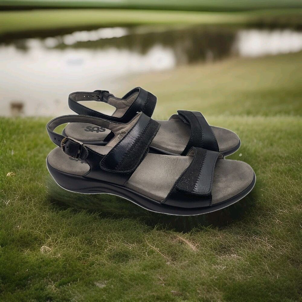 SAS Comfort Sandals Black Ankle Strap Size 8 N